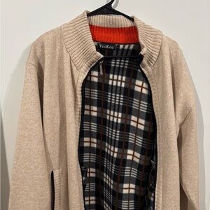 Yeokou Men's Beige Zip Up Sweater